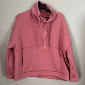 Ebb & Flow Athleisure Pink 1/2-zip Pullover Textured Cowl Neck Sweatshirt 1X